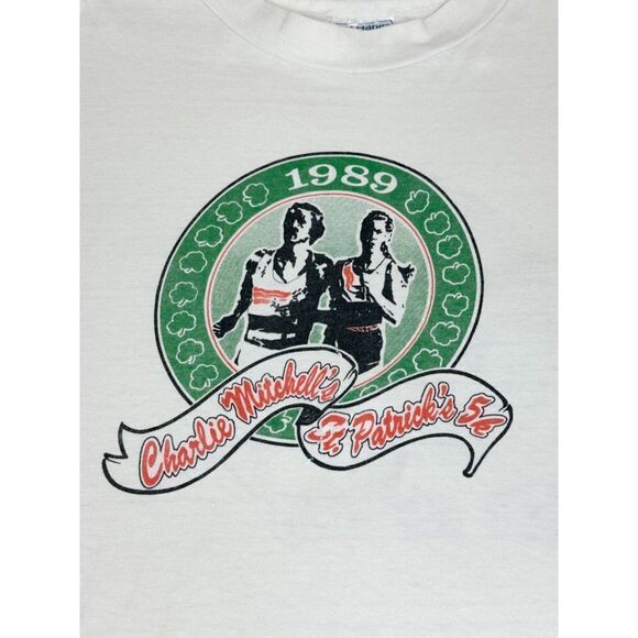 Vintage 1989 Charlie Mitchell Saint Patrick's 5K Run White Large - Picture 4 of 11